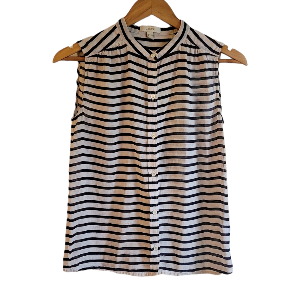 J.CREW Cap Sleeve Button Down Striped Lightweight Top 0